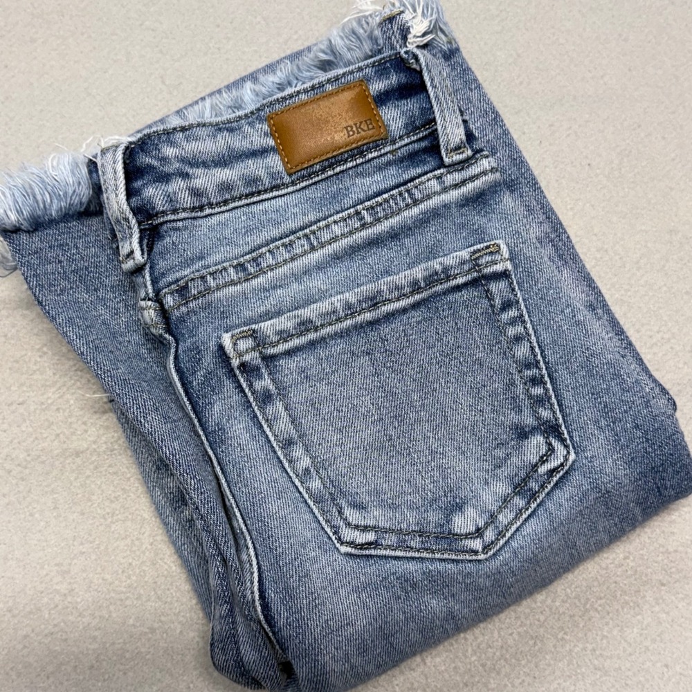 BKE Youth Mini Billie Jeans Girls 10R Blue Wide Leg Distressed Frayed Hem